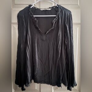Hippie Laundry Charcoal Crinkle Distressed Blouse